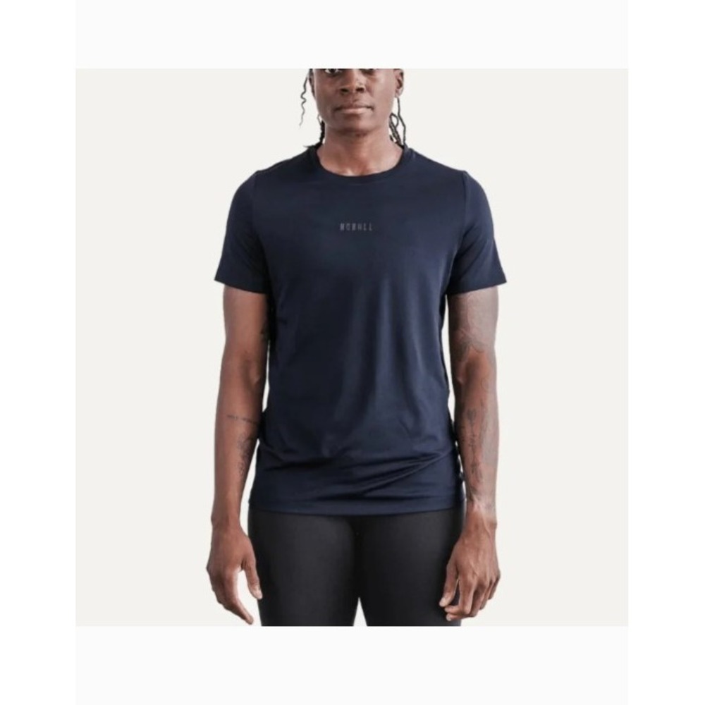 NOBULL Navy Blue Recycled Polyester Training T-Shirt Short Sleeve Logo Tee L